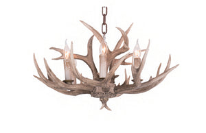 Bethel Brown Antler Chandelier with Candle Bulbs - Rustic Polyresin Design, 6 Lights, 59" Chain