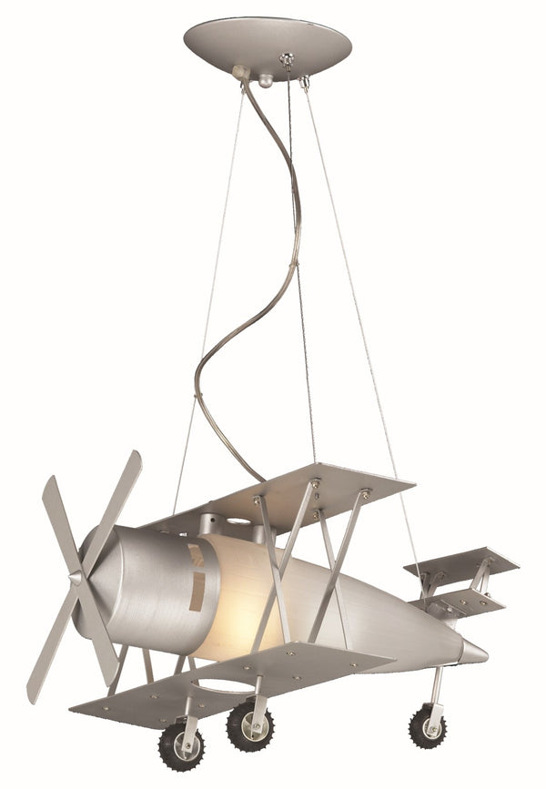 Bethel Airplane Children's Lighting Fixture in Silver Metal & Frosted Glass - Unique Design!