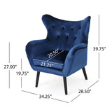 Seigfried Mid Century Navy Blue Velvet Arm Chair Noble House