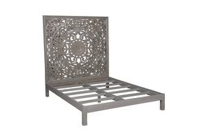 Porter Designs Mandala Hand Carved Motif Queen Vintage Bed Gray 04-196-14-BCB01BED-KIT