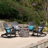 Maison Outdoor 5 Piece Acacia Wood/ Light Weight Concrete Adirondack Rocking Chair Set with Fire Pit, Dark Grey Finish and Grey Finish