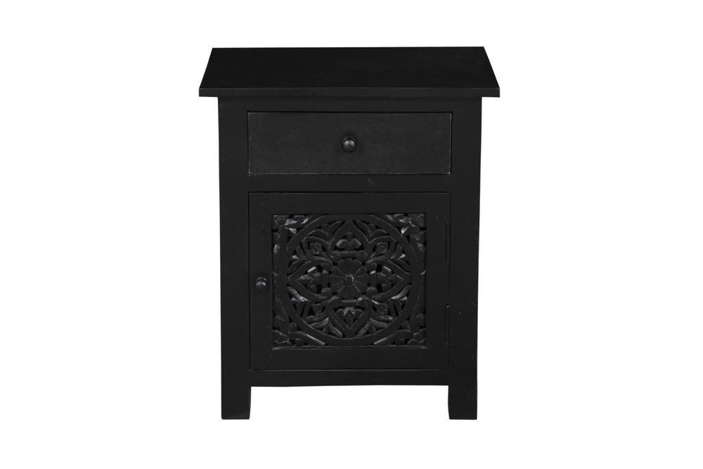 Porter Designs Bali Solid Hand Carved Wood Vintage Nightstand Black 04-196-04-BCC01