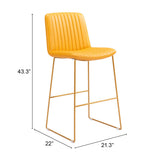 Zuo Modern Mode 100% Polyurethane, Plywood, Steel Modern Commercial Grade Barstool Set - Set of 2 Yellow 100% Polyurethane, Plywood, Steel