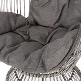 Pintan Outdoor Wicker Swivel Egg Chair with Cushion, Gray, Dark Gray, and Taupe Noble House