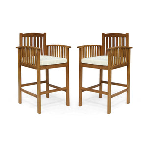 Casa Outdoor Acacia Barstools, Natural Finish and Cream Noble House