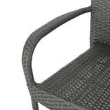 Noble House Nestor Outdoor 6-Seater Aluminum Dining Set with Wicker Chairs and Bench, Sandblast Dark Gray and Gray