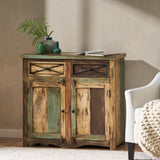 Noble House Meader Boho Handmade Distressed Mango Wood 39 Inch Sideboard, Multicolored