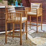 Casa Outdoor Acacia Barstools, Natural Finish and Cream Noble House