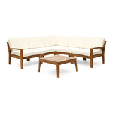 Grenada Outdoor Acacia Wood 5 Seater Sectional Sofa Set with Coffee Table