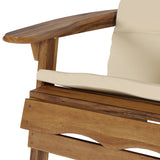 Malibu Outdoor Acacia Wood Folding Adirondack Chairs with Cushions (Set of 4), Natural and Khaki