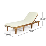 Ariana Outdoor Acacia Wood 3 Piece Chaise Lounge Set with Water-Resistant Cushions, Teak and Cream Noble House