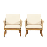 Annisa Outdoor Acacia Wood Club Chairs with Cushion, Teak, Light Brown, and Beige Noble House