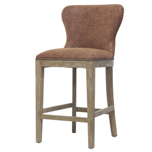 Dorsey Faux Leather Counter Stool - Stylish Kitchen Seating with Driftwood Legs, Fully Assembled