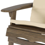 Malibu Outdoor Acacia Wood Folding Adirondack Chairs with Cushions (Set of 4), Gray and Khaki