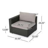 Santa Rosa Outdoor 7 Seater Grey Wicker Sectional Sofa with Aluminum Frame and Silver Water Resistant Cushions Noble House