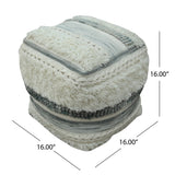 Cacey Handcrafted Boho Fabric Pouf, Ivory and Gray Noble House