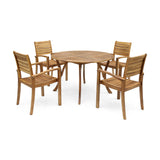 Wells Outdoor 4-Seater Round Acacia Wood Dining Set