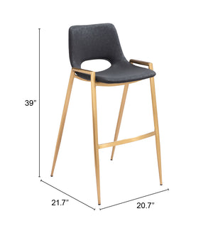 Zuo Modern Desi 100% Polyurethane, Plywood, Steel Modern Commercial Grade Barstool Set - Set of 2 Black, Gold 100% Polyurethane, Plywood, Steel