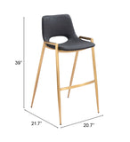 English Elm EE2703 100% Polyurethane, Plywood, Steel Modern Commercial Grade Bar Chair Set - Set of 2 Black, Gold 100% Polyurethane, Plywood, Steel