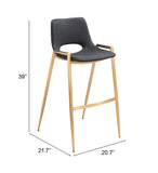 Zuo Modern Desi 100% Polyurethane, Plywood, Steel Modern Commercial Grade Barstool Set - Set of 2 Black, Gold 100% Polyurethane, Plywood, Steel