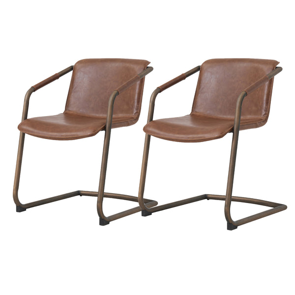 Indy Leatherette Side Chair Set of 2 - Industrial Chic Design with Rubbed Gold Frame & Easy Storage