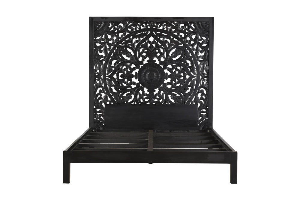 Porter Designs Bali Solid Hand Carved Wood Queen Vintage Bed Black 04-196-14-CBDB-KIT