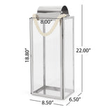 Larry Outdoor 22" Modern Stainless Steel Lantern, Silver Noble House