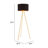 English Elm EE2586 Steel, Poly Cotton Modern Commercial Grade Floor Lamp Black, Gold Steel, Poly Cotton