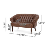 Mooney Chesterfield Leather Tufted Loveseat with Nailhead Trim, Cognac Brown and Espresso Noble House