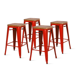 Metropolis Backless Counter Stool Set of 4 - Stylish Pine Wood Top, Stackable Bistro Design for Home