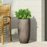 Greg Outdoor Large Cast Stone Planter, Brown Wood Noble House