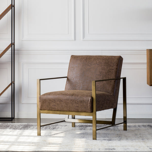 Francis Elegant Leatherette Arm Chair - Modern Design with Brushed Gold Frame, Fully Assembled!