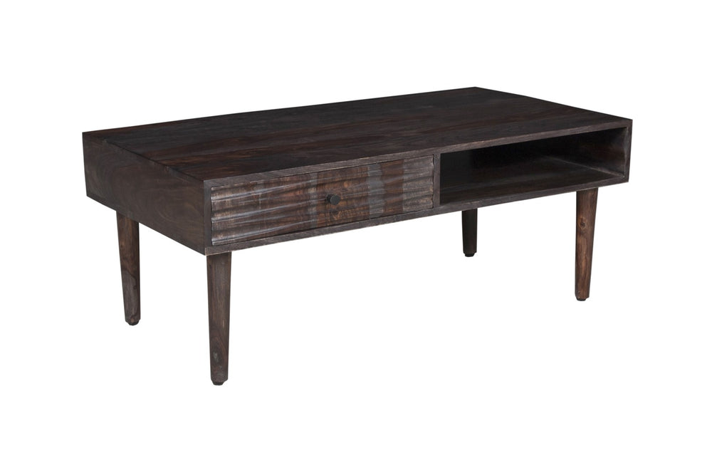 Porter Designs Waves Solid Sheesham Wood Modern Coffee Table Gray 05-196-02-W06M