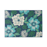 Meza Outdoor 5'3" x 7' Floral Area Rug, Blue and Green Noble House