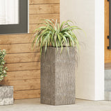 Littell Outdoor Cast Stone Planter, Small Brown Wood Noble House