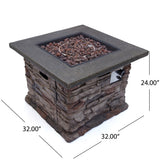 Stonewall Outdoor Natural Stone Finished Square Fire Pit -- 40,000 BTU Noble House