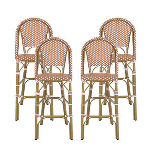 Kinner Outdoor Aluminum French Barstools, Rust, White, and Bamboo Finish Noble House