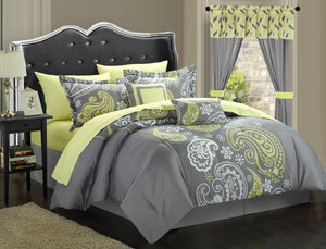 Olivia Comforter Set Queen Size – 20 Piece – Grey Yellow