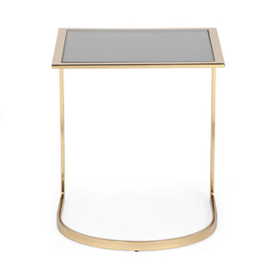 Biorn Modern Glam Handcrafted Glass Top C-Shaped Side Table, Black and Brass Noble House