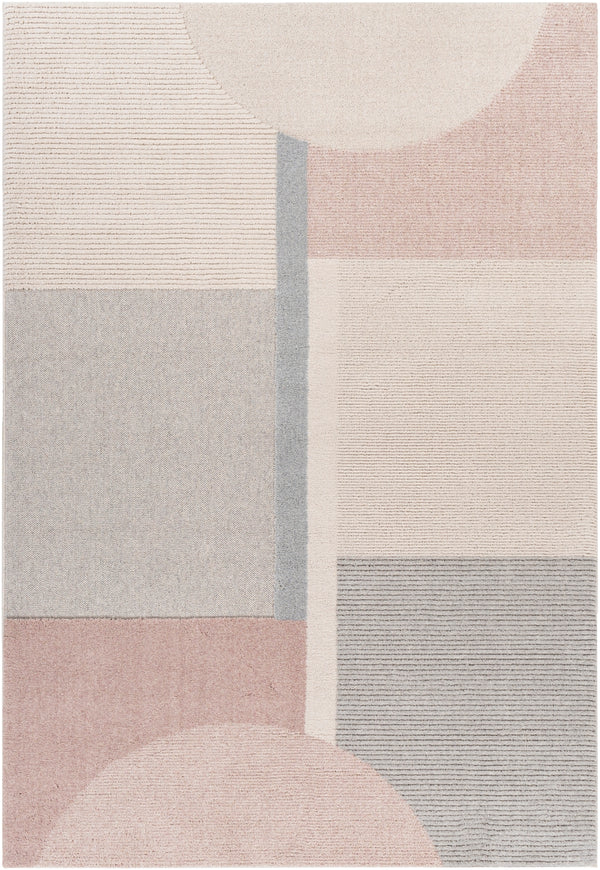 Flux XUF-1001 Modern NZ Wool, Polyester Rug XUF1001-91210 Pale Pink, Rose, Beige, Light Gray, Medium Gray, Taupe, Denim 70% NZ Wool, 30% Polyester 9' x 12'10"