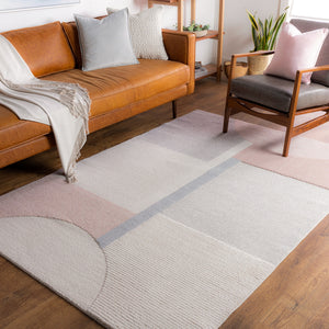 Flux XUF-1001 Modern NZ Wool, Polyester Rug XUF1001-91210 Pale Pink, Rose, Beige, Light Gray, Medium Gray, Taupe, Denim 70% NZ Wool, 30% Polyester 9' x 12'10"