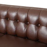 Pondway Contemporary Faux Leather Tufted 3 Seater Sofa, Dark Brown and Brown Noble House