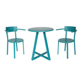 Haiti Outdoor Iron Bistro Set, Matte Teal Noble House