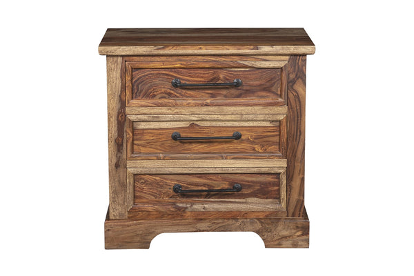 Porter Designs Crossroads Solid Sheesham Wood Natural Nightstand Brown 04-196-04-C03H