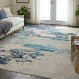 Nourison Celestial CES02 Modern Machine Made Power-loomed Indoor only Area Rug Ivory/Teal Blue 9' x 12' 99446473851