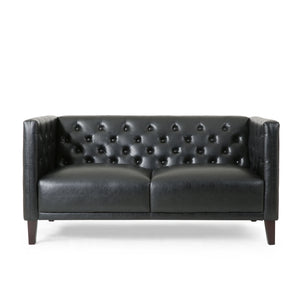 Rockney Contemporary Upholstered Tufted Loveseat, Midnight Black and Brown Noble House