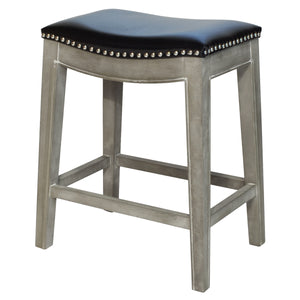 Elmo Bonded Leather Counter Stool Black, Mystique Gray Legs 198625B-23KD New Pacific Direct