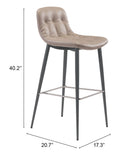 Zuo Modern Tangiers 100% Polyurethane, Plywood, Steel Modern Commercial Grade Barstool Set - Set of 2 Taupe, Dark Gray 100% Polyurethane, Plywood, Steel