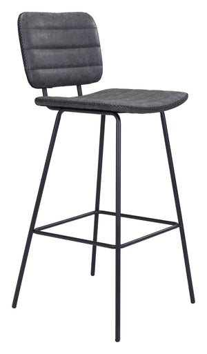 Zuo Modern Boston 100% Polyurethane, Plywood, Steel Modern Commercial Grade Barstool Set - Set of 2 Vintage Black, Black 100% Polyurethane, Plywood, Steel