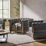 Voll Chesterfield Fabric Tufted Club Chairs with Nailhead Trim, Charcoal and Dark Brown Noble House